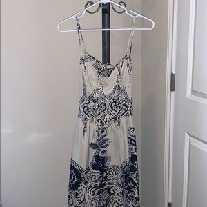 Akiko Cream and Navy patterned dress